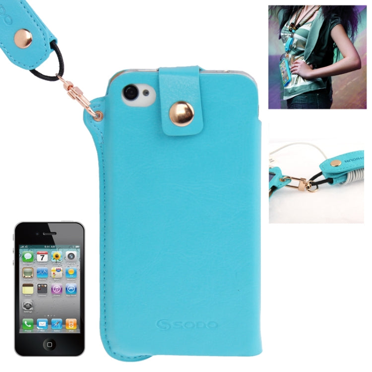 Crazy Horse Texture Touch Screen Vertical Style Leather Case with Lanyard & Earphone Windder for iPhone 4 & 4S