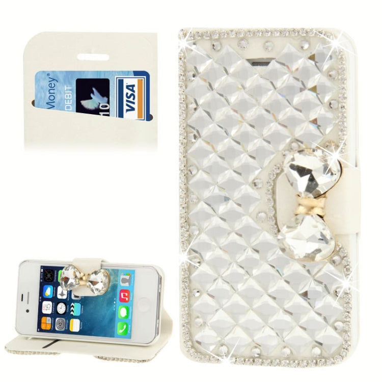 Bowknot Magnetic Buckle Diamond Encrusted Horizontal Flip Leather Case with Credit Card Slots & Holder for iPhone 4 & 4S