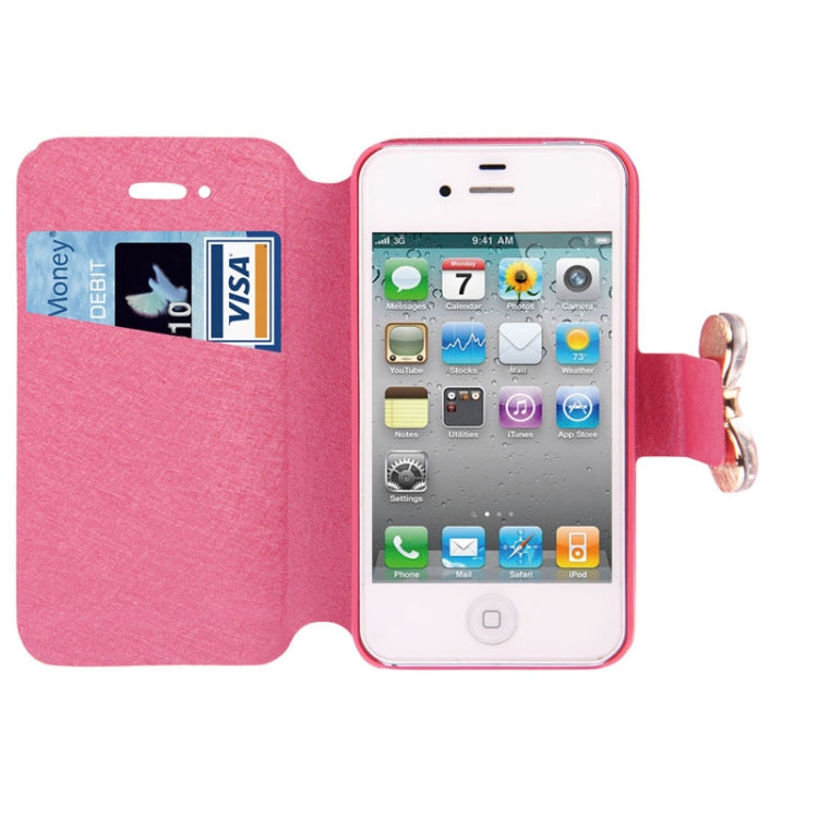 Bowknot Magnetic Buckle Diamond Encrusted Horizontal Flip Leather Case with Credit Card Slots & Holder for iPhone 4 & 4S