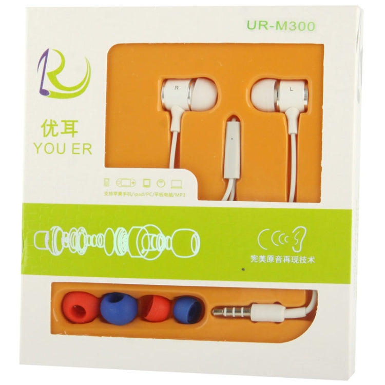UR-M300 Stereo Noise Cancelling In-ear Earphone with Microphone, Suitable for iPhone 6 & 6 Plus, 5 & 5S & 5C, 4 & 4S , 3G & 3GS, Galaxy Note III / N9000 and Other Mobile Device(White)