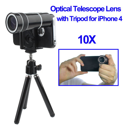 10X Zoom Optical Telescope Lens with Tripod for iPhone 4 & 4S