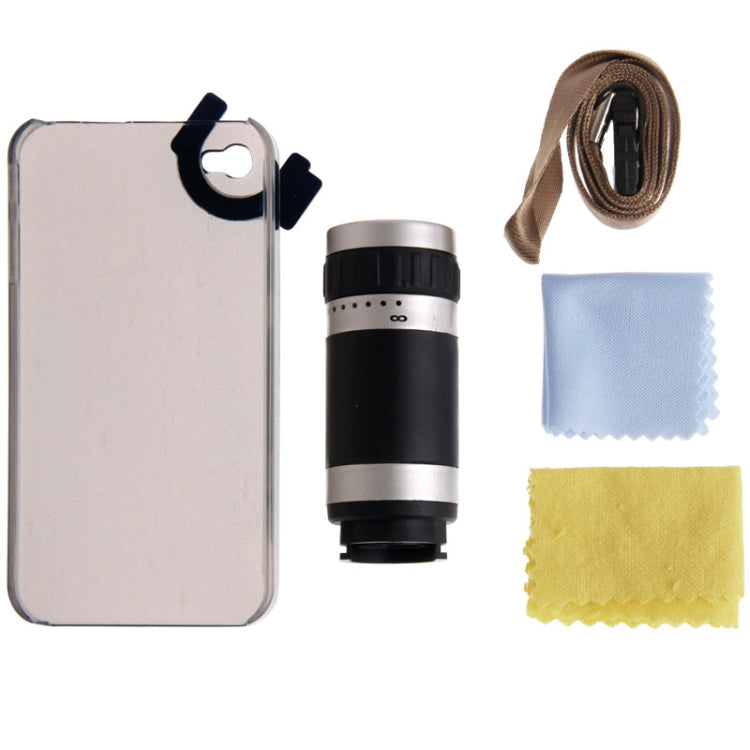 8X Zoom Lens Mobile Phone Telescope + Crystal Case for iPhone 4 & 4S (Grey)