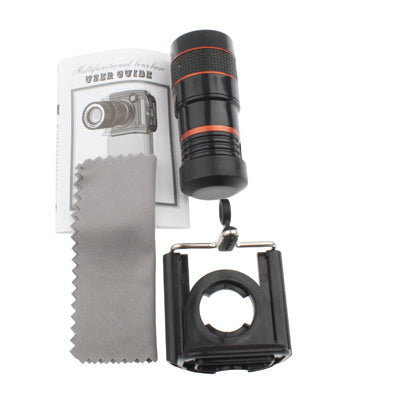 Universal 8X F1.1 Zoom Optical Digital Camera Telescope with Adjusted Holder, For iPhone, Galaxy, Huawei, Xiaomi, LG, HTC and Other Smart Phones(Black)