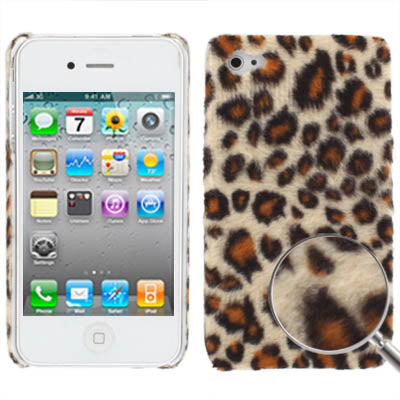 Leopard Texture Style Plastic Case with Fluff for iPhone 4 & 4S