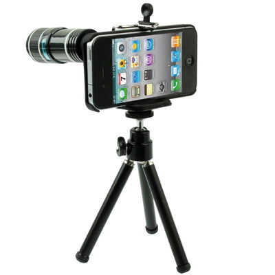 12X Optical Zoom Telescope Lens with Tripod + Cell Case for iPhone 4 & 4S(Black)