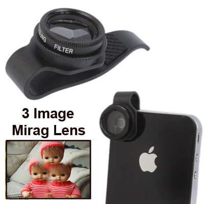 3 Image Mirage Lens with Clip for iPhone 5 / iPhone 4 & 4S, New iPad (iPad 3) / iPad 2(Black)
