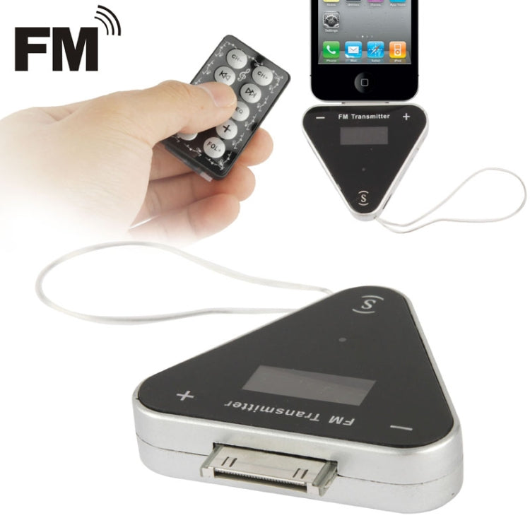 Triangle Style iPhone 30 Pin + 3.5mm Jack 87.5MHz to 108MHz FM Transmitter with Remote Control & Car Charger, For iPhone 4 & 4S, iPhone 3GS / 3G, iPad 3 / iPad 2 / iPad(Black)