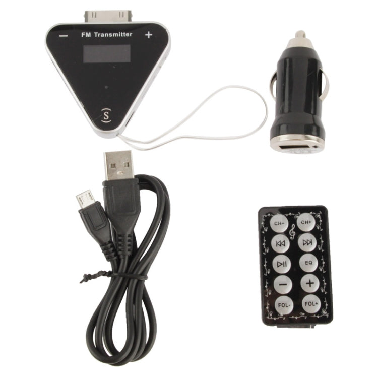 Triangle Style iPhone 30 Pin + 3.5mm Jack 87.5MHz to 108MHz FM Transmitter with Remote Control & Car Charger, For iPhone 4 & 4S, iPhone 3GS / 3G, iPad 3 / iPad 2 / iPad(Black)