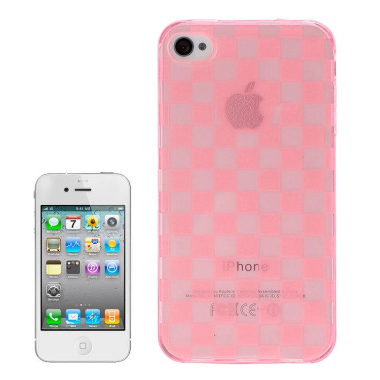 Grid Pattern Translucent TPU Case with Anti-dust Plug for iPhone 4 & 4S(Pink)