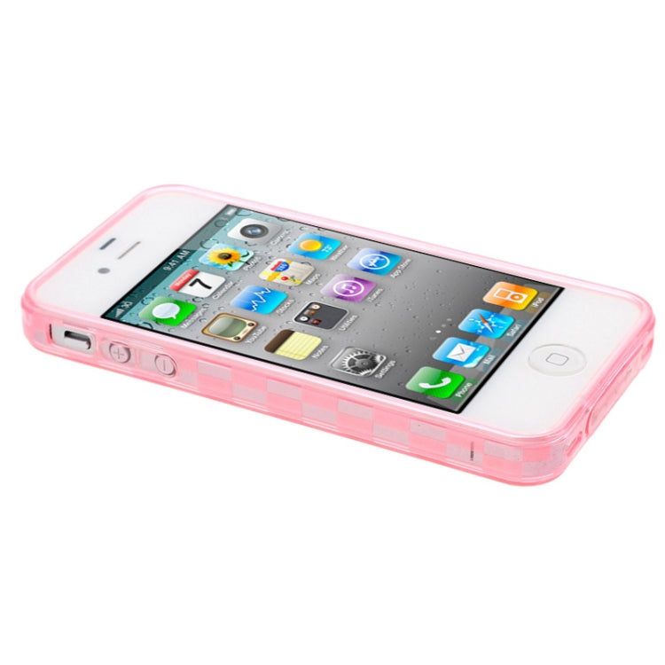 Grid Pattern Translucent TPU Case with Anti-dust Plug for iPhone 4 & 4S(Pink)