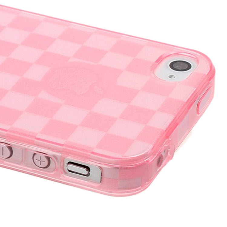 Grid Pattern Translucent TPU Case with Anti-dust Plug for iPhone 4 & 4S(Pink)