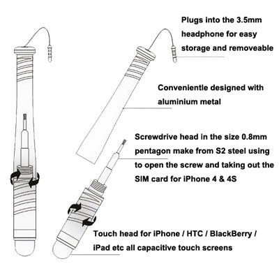 2 in 1 Stylus Touch Pen + Pentagon Screwdriver for iPhone 4 & 4S / 3GS / 3G / New iPad (iPad 3) / iPad 2 / iPad / All Capacitive Screen Products(Magenta)
