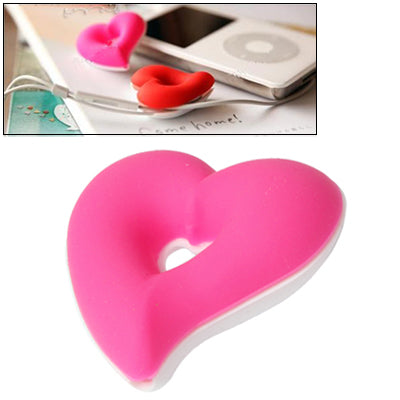 Cute Heart Shaped Soft Cable Winder Manager Wrap Device for Earphones Cable Cord(Magenta)
