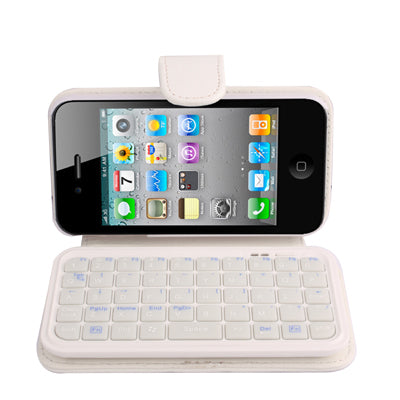 2 in 1 (Bluetooth Keyboard / Leather Tablet Case), Built-in Lithium Battery for iPhone 4(White)