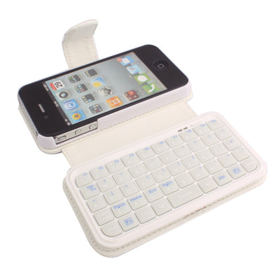 2 in 1 (Bluetooth Keyboard / Leather Tablet Case), Built-in Lithium Battery for iPhone 4(White)