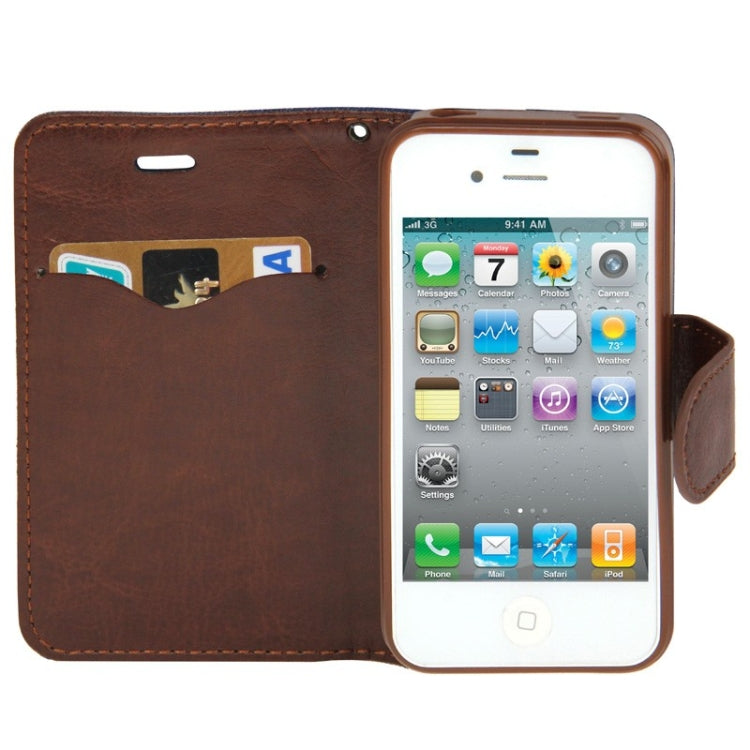 Denim Texture Horizontal Flip Leather Case with Holder & Credit Card Slots for iPhone 4 & 4S(Dark Blue)