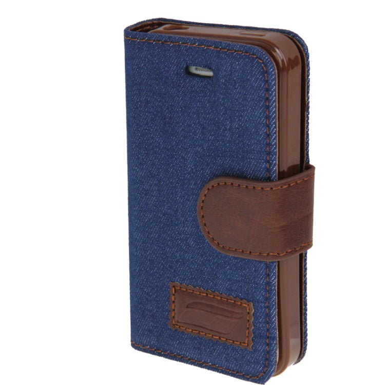 Denim Texture Horizontal Flip Leather Case with Holder & Credit Card Slots for iPhone 4 & 4S(Dark Blue)