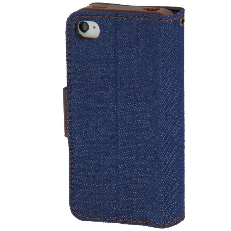 Denim Texture Horizontal Flip Leather Case with Holder & Credit Card Slots for iPhone 4 & 4S(Dark Blue)
