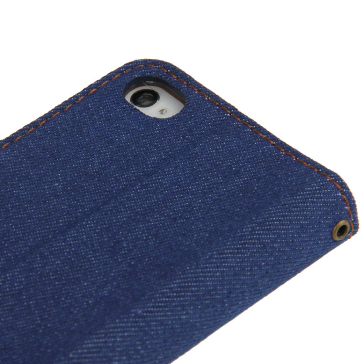 Denim Texture Horizontal Flip Leather Case with Holder & Credit Card Slots for iPhone 4 & 4S(Dark Blue)