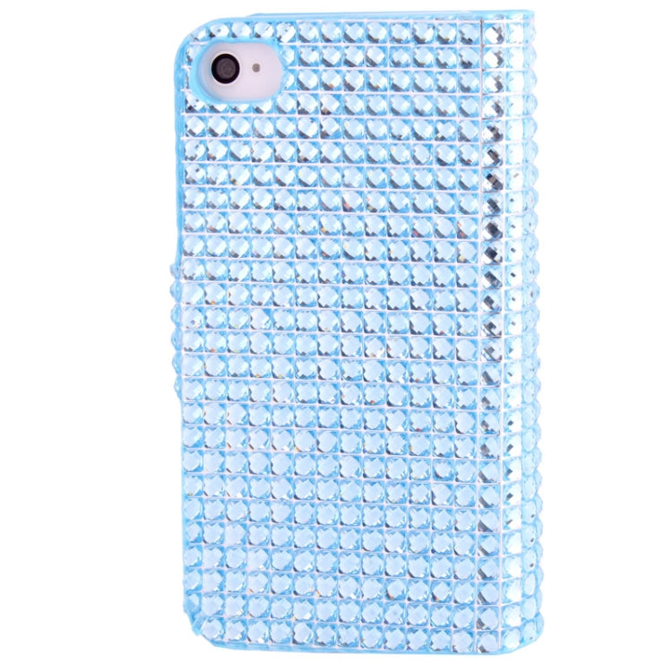 Rubbery Diamond Encrusted Horizontal Flip Leather Case with Credit Card Slots for iPhone 4 & 4S