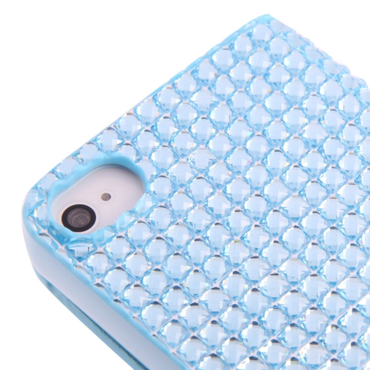 Rubbery Diamond Encrusted Horizontal Flip Leather Case with Credit Card Slots for iPhone 4 & 4S