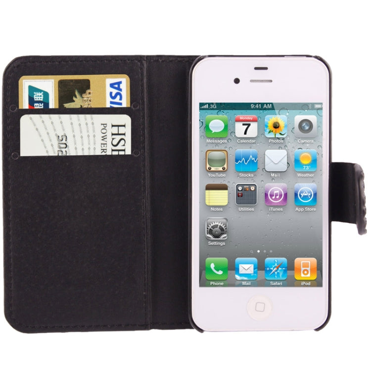 Rubbery Diamond Encrusted Horizontal Flip Leather Case with Credit Card Slots for iPhone 4 & 4S