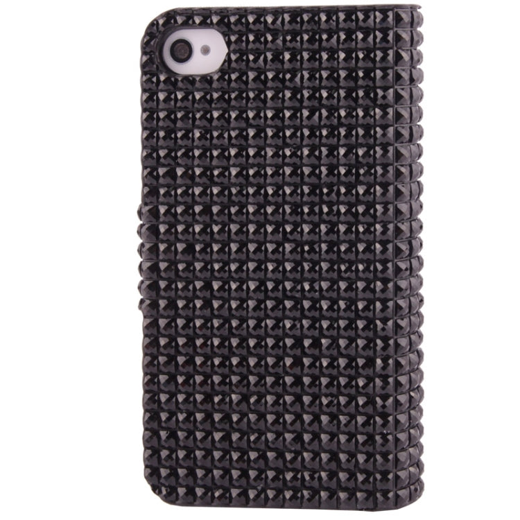 Rubbery Diamond Encrusted Horizontal Flip Leather Case with Credit Card Slots for iPhone 4 & 4S