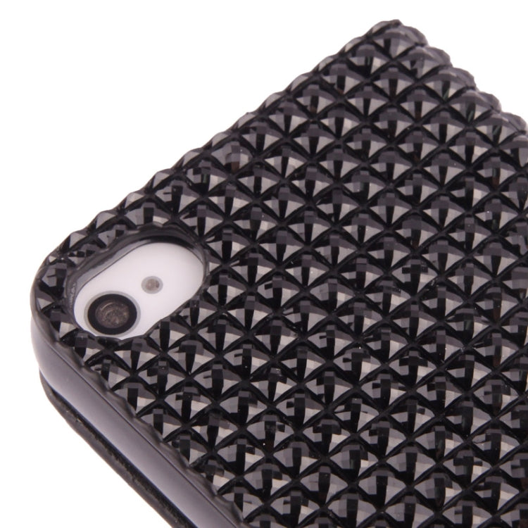 Rubbery Diamond Encrusted Horizontal Flip Leather Case with Credit Card Slots for iPhone 4 & 4S