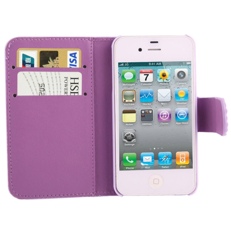 Rubbery Diamond Encrusted Horizontal Flip Leather Case with Credit Card Slots for iPhone 4 & 4S