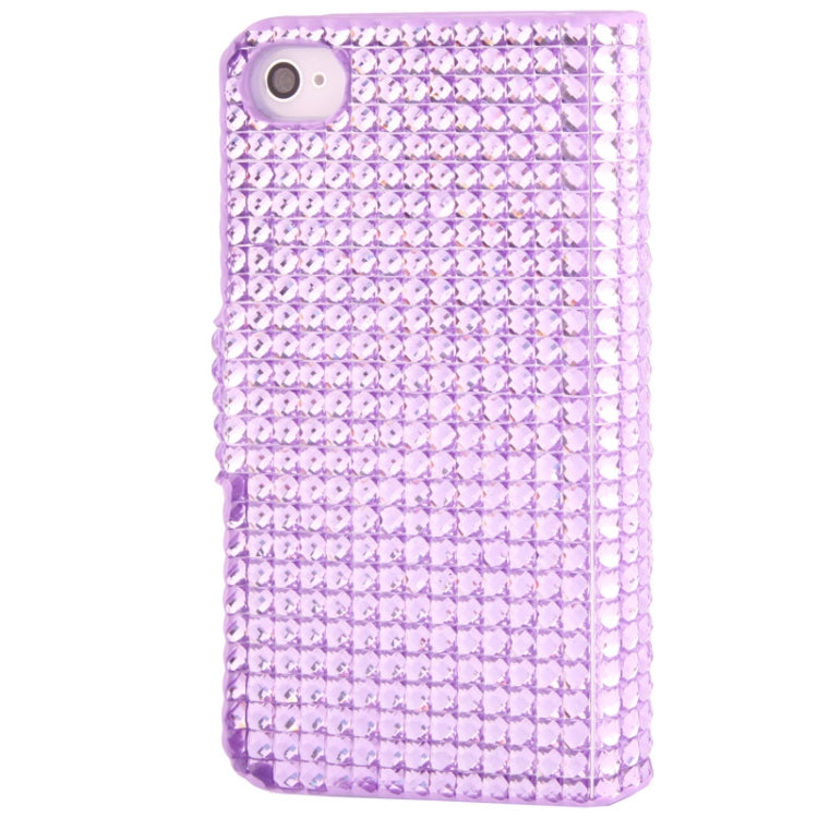 Rubbery Diamond Encrusted Horizontal Flip Leather Case with Credit Card Slots for iPhone 4 & 4S