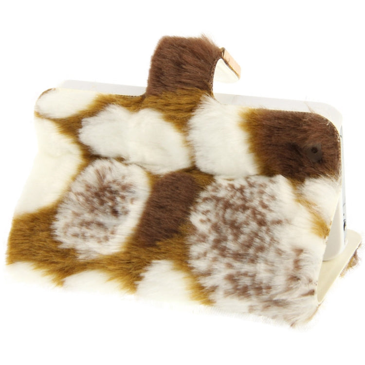 Spots Texture Diamond Encrusted Winter Warm Fur Leather Case with Credit Card Slot & Holder for iPhone 4 & 4S