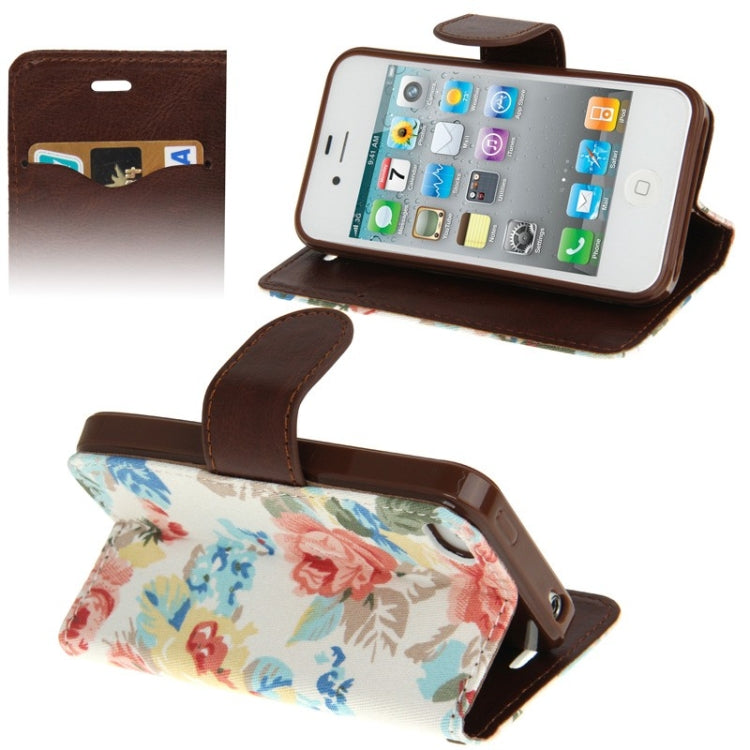 Denim Texture Peony Pattern Horizontal Flip Leather Case with Holder & Credit Card Slots for iPhone 4 & 4S(White)