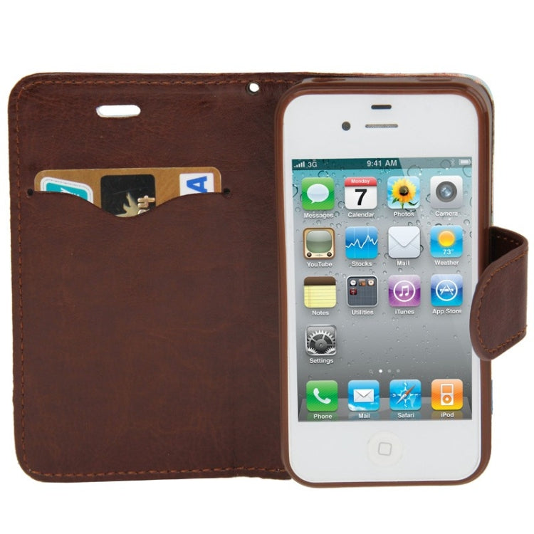 Denim Texture Peony Pattern Horizontal Flip Leather Case with Holder & Credit Card Slots for iPhone 4 & 4S(White)