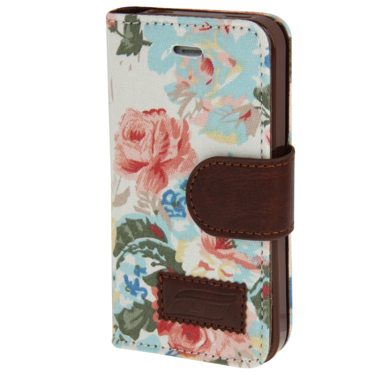 Denim Texture Peony Pattern Horizontal Flip Leather Case with Holder & Credit Card Slots for iPhone 4 & 4S(White)