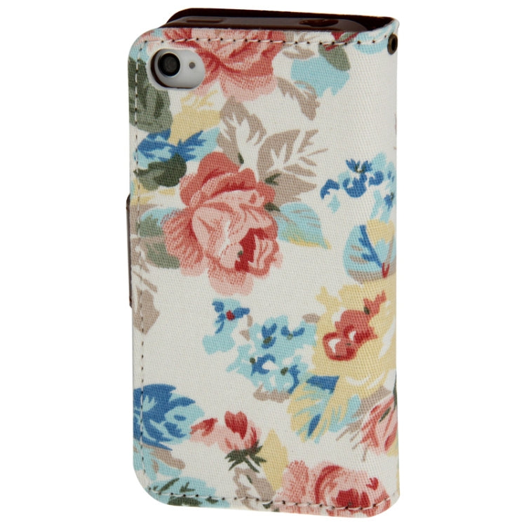 Denim Texture Peony Pattern Horizontal Flip Leather Case with Holder & Credit Card Slots for iPhone 4 & 4S(White)