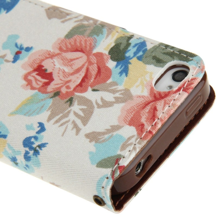 Denim Texture Peony Pattern Horizontal Flip Leather Case with Holder & Credit Card Slots for iPhone 4 & 4S(White)