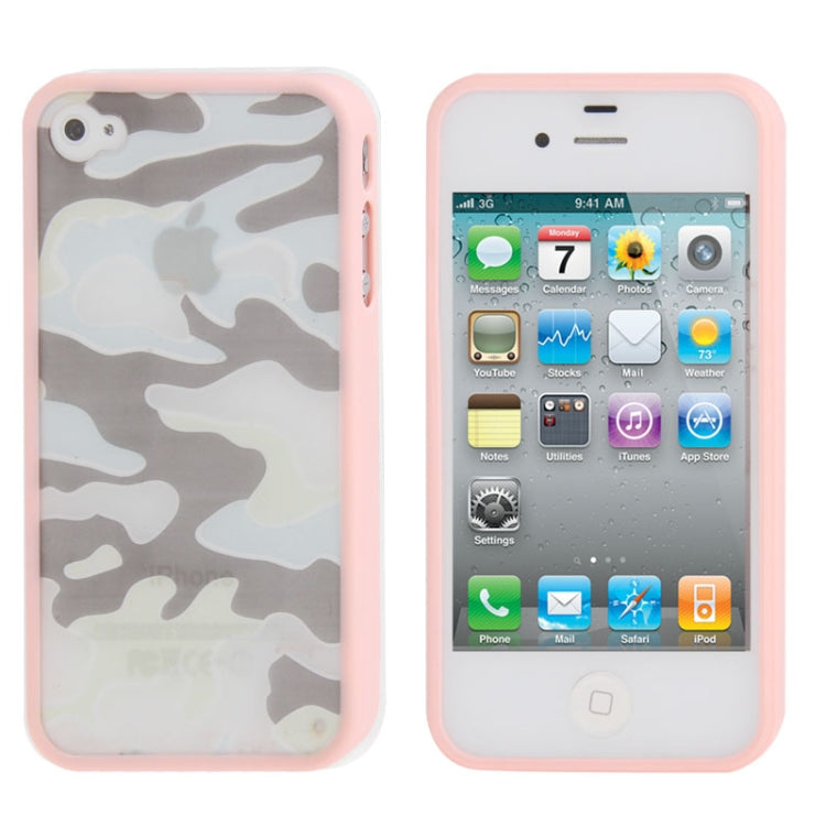Camouflage Pattern Translucent Plastic + TPU Protective Case for iPhone 4 & 4S (Pink)