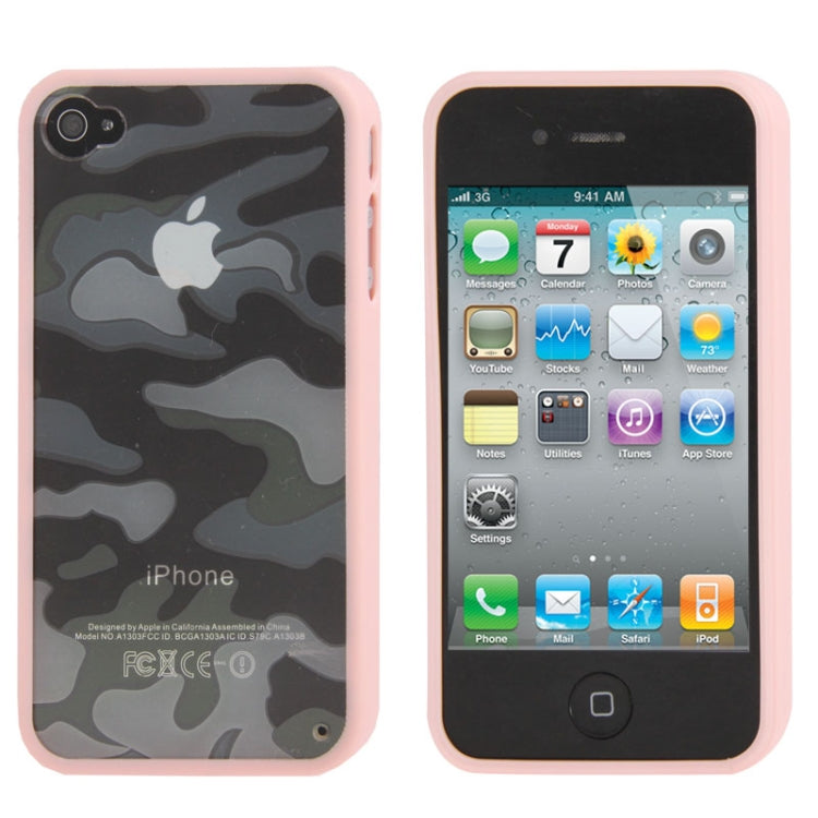 Camouflage Pattern Translucent Plastic + TPU Protective Case for iPhone 4 & 4S (Pink)