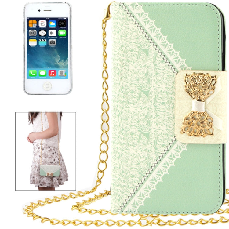 Flower Pattern Bowknot Button Flip Leather Case with Card Slots & Lanyards for iPhone 4 & 4S