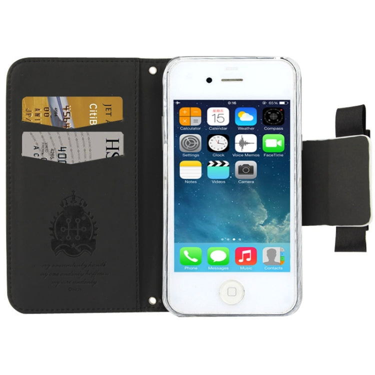 Flower Pattern Bowknot Button Flip Leather Case with Card Slots & Lanyards for iPhone 4 & 4S