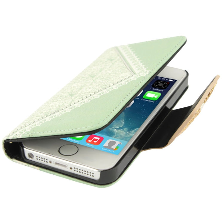 Flower Pattern Bowknot Button Flip Leather Case with Card Slots & Lanyards for iPhone 4 & 4S