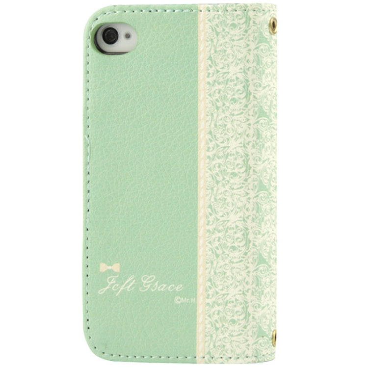Flower Pattern Bowknot Button Flip Leather Case with Card Slots & Lanyards for iPhone 4 & 4S