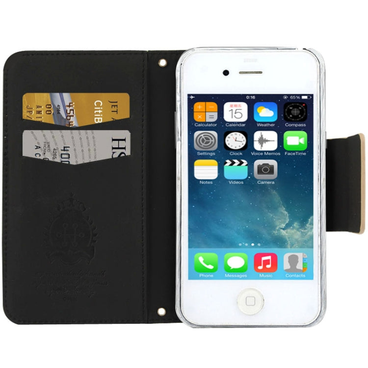 Plaid Pattern Crystal Bowknot Button Flip Leather Case with Card Slots & Lanyards for iPhone 4 & 4S