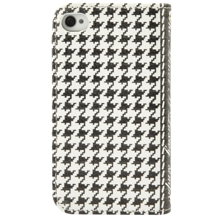 Plaid Pattern Crystal Bowknot Button Flip Leather Case with Card Slots & Lanyards for iPhone 4 & 4S