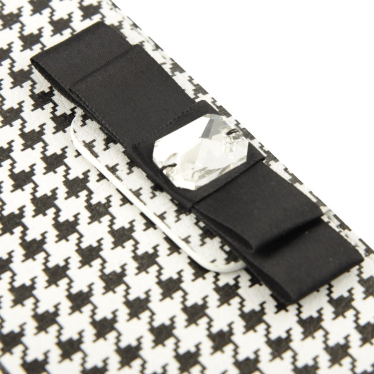 Plaid Pattern Crystal Bowknot Button Flip Leather Case with Card Slots & Lanyards for iPhone 4 & 4S