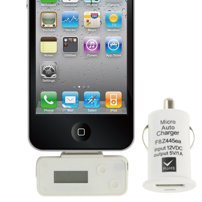 FM Transmitter with Car Charger, For iPhone, Galaxy, Sony, Lenovo, HTC, Huawei, and other Smartphones(White)