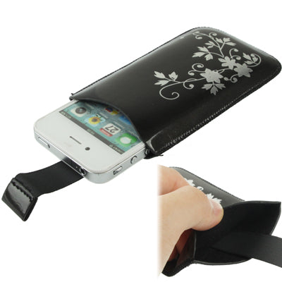 Flower Style Leather Case with Pull Tab for iPhone 4 & 4S