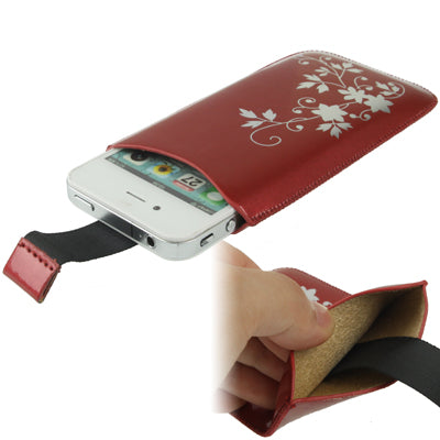 Flower Style Leather Case with Pull Tab for iPhone 4 & 4S