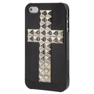 Black and Silver Cross Rivet Plastic Protective Case for iPhone 4 & 4S