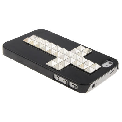 Black and Silver Cross Rivet Plastic Protective Case for iPhone 4 & 4S